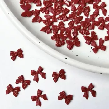 Dark Red Frosted Bow Nail Charms (50PCS) Velvet Look